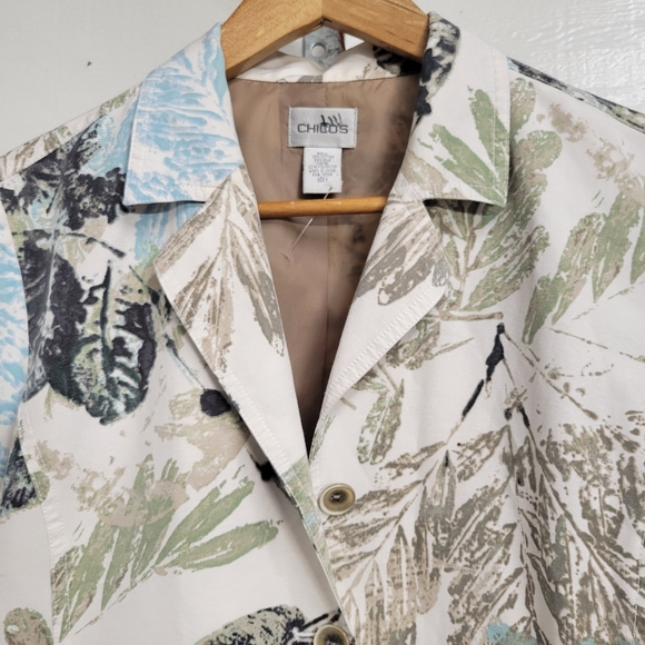 Beatiful Spring Jacket Womens 1  White Blazer Long  Tress Leaves Cotton/ Silk - Picture 3 of 9